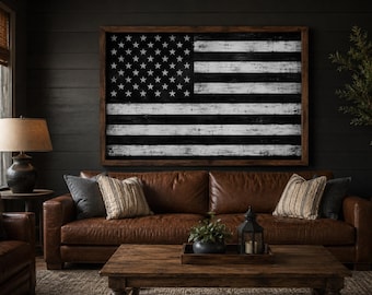 Distressed Black White American Flag | Affordable Wall Art | Rustic Patriotic Wall Art | Downloadable Prints