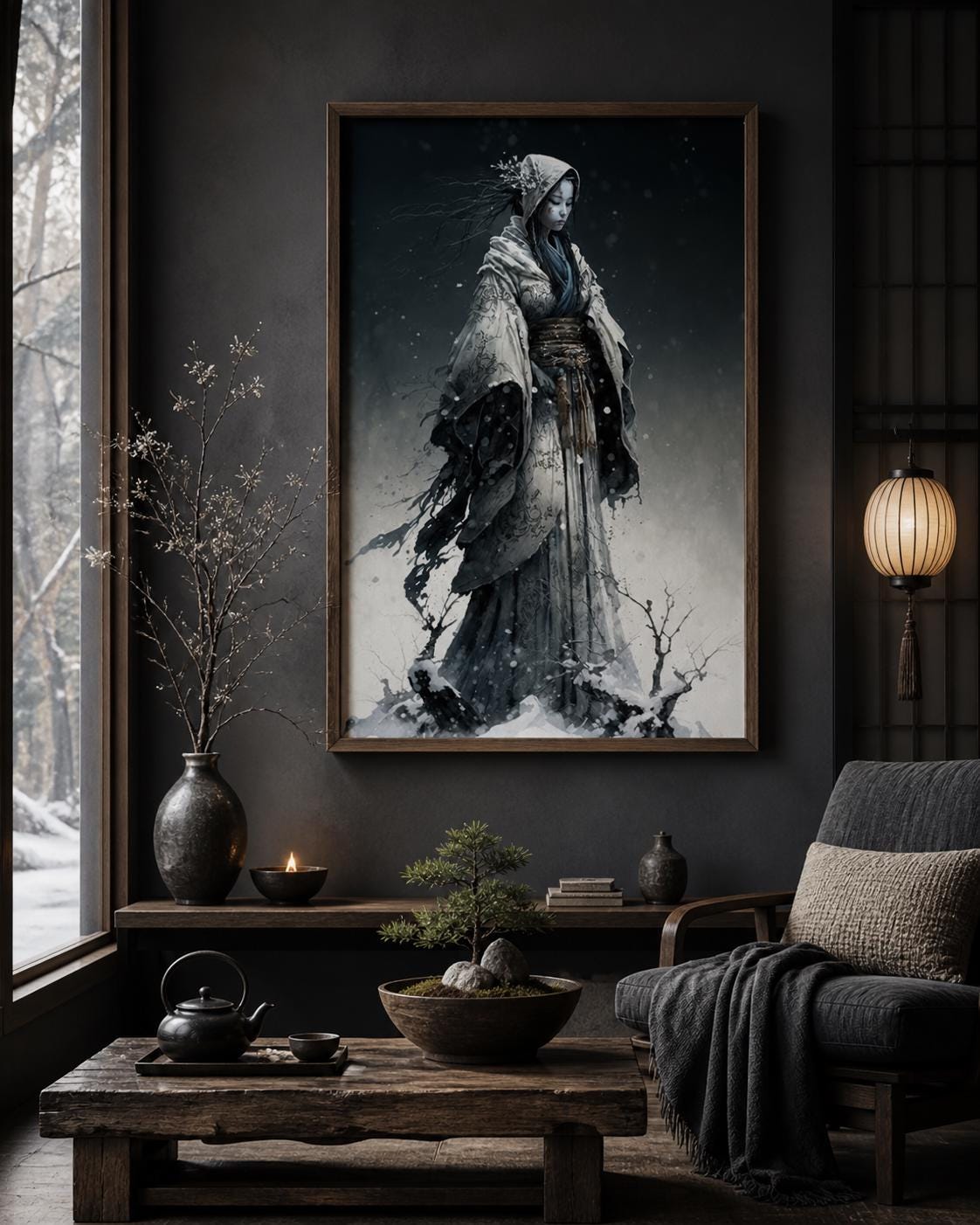 Yuki-onna Yokai Print | Japanese Folklore Digital Art | Snow