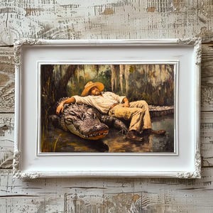 Cajun Alligator Nap Art Print: Louisiana Bayou Humor (Digital Download)