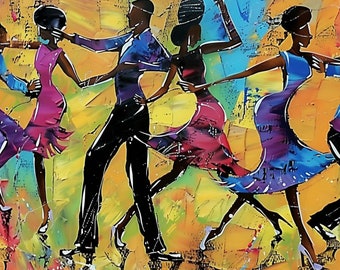 Tętniąca życiem sztuka tańca Black Joy | Afroamerykańskie malarstwo akrylowe | Nowoczesny wystrój miejski