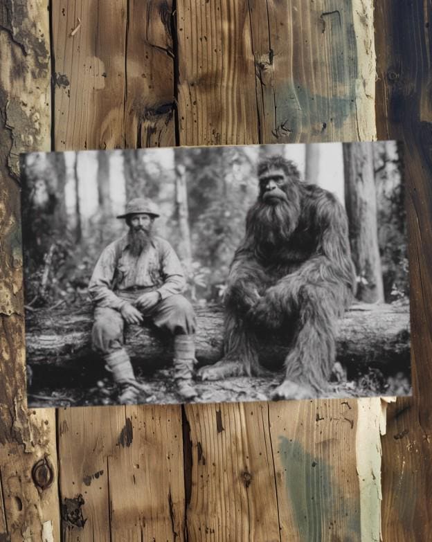 絵画 BIGFOOT Vintage Sasquatch Bigfoot Art Print Semi Logging Truck