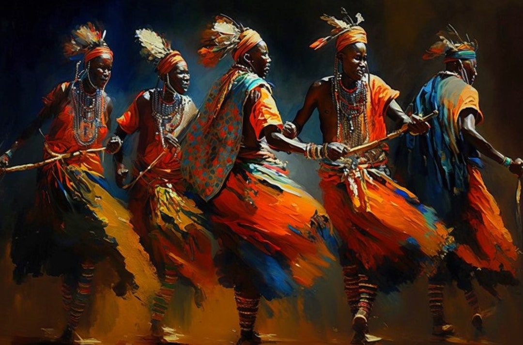 The Dance of the Maasai, Africa, African Art, Oil Painting, AI Art, African Decor, Wall Decor