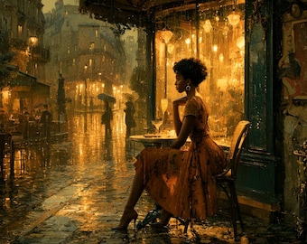 Black Woman in Paris Wall Art | Afrocentric Paris Café Print
