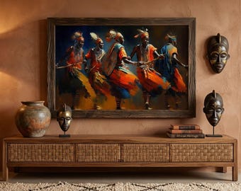 African Wall Art  | Maasai Warrior Dance Oil Painting | African Cultural Decor Print | Downloadable Prints | Affordable Wall Art