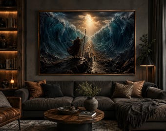 Moses Parting Red Sea Wall Art | Biblical Christian Decor | Affordable Wall Art | Downloadable Prints
