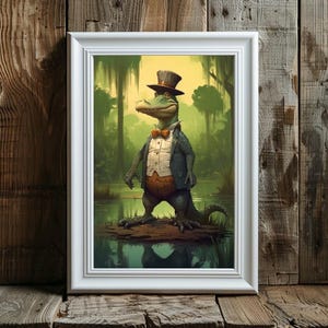 Louisiana Alligator Art Digital Download, Swamp Salesman Gator, Whimsical Southern Decor, Cajun Animal Character Print, Bayou Wall Art