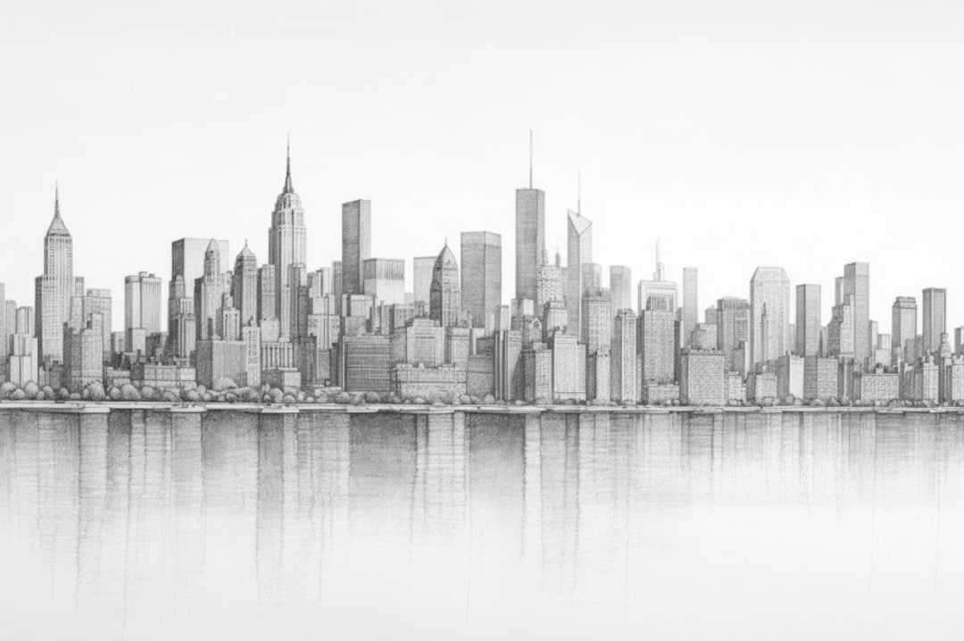 NYC Skyline Art Digital Download, Detailed Pencil Drawing Print, New ...