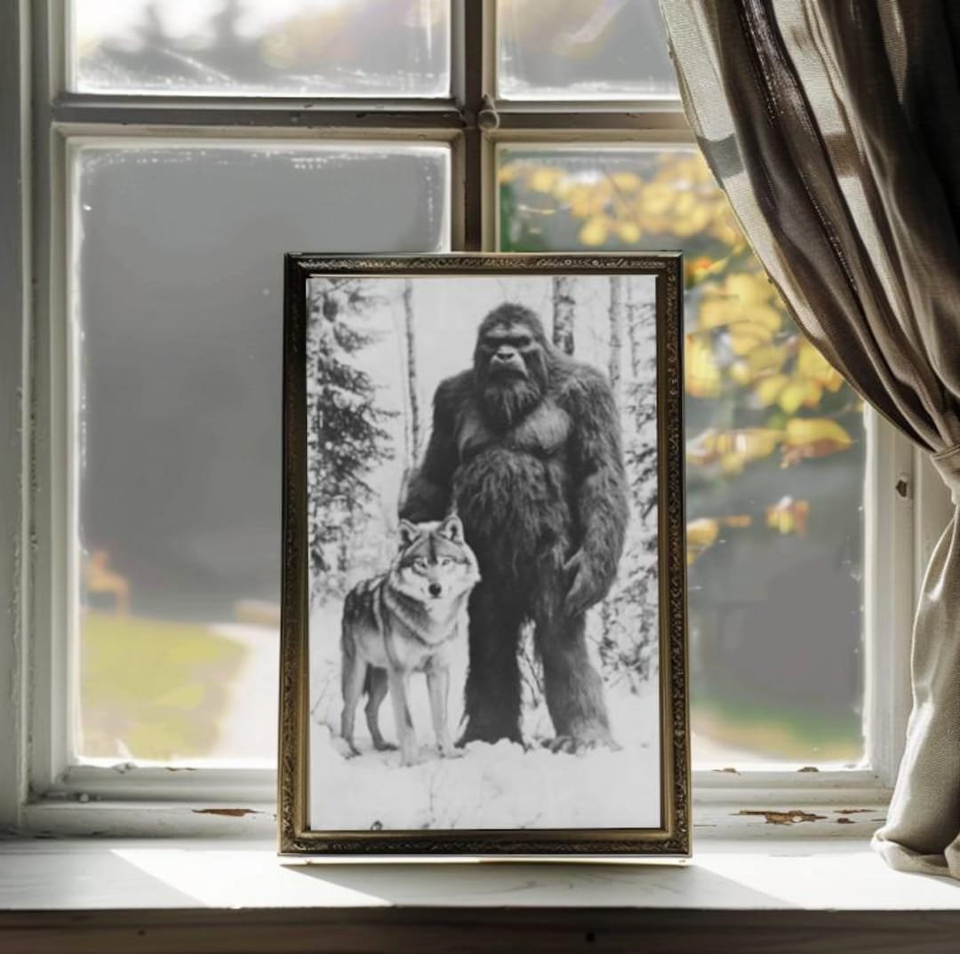 Sasquatch and Wolf Photograph | Vintage Cryptid Evidence Wall Art