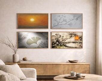 Japandi Gallery Wall Art Set, Muted Terracotta Sage Ginkgo Botanical Prints, Zen Digital Download