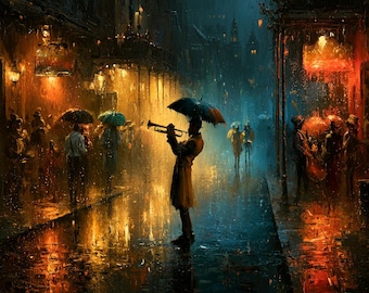 Rainy French Quarter Art | New Orleans Jazz Wall Decor | NOLA Print