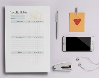 Downloadable Habit Tracker, Weekly Habit Checklist, Customizable Habit List, Printable Habit Tracker, Weekly Habit Tracker