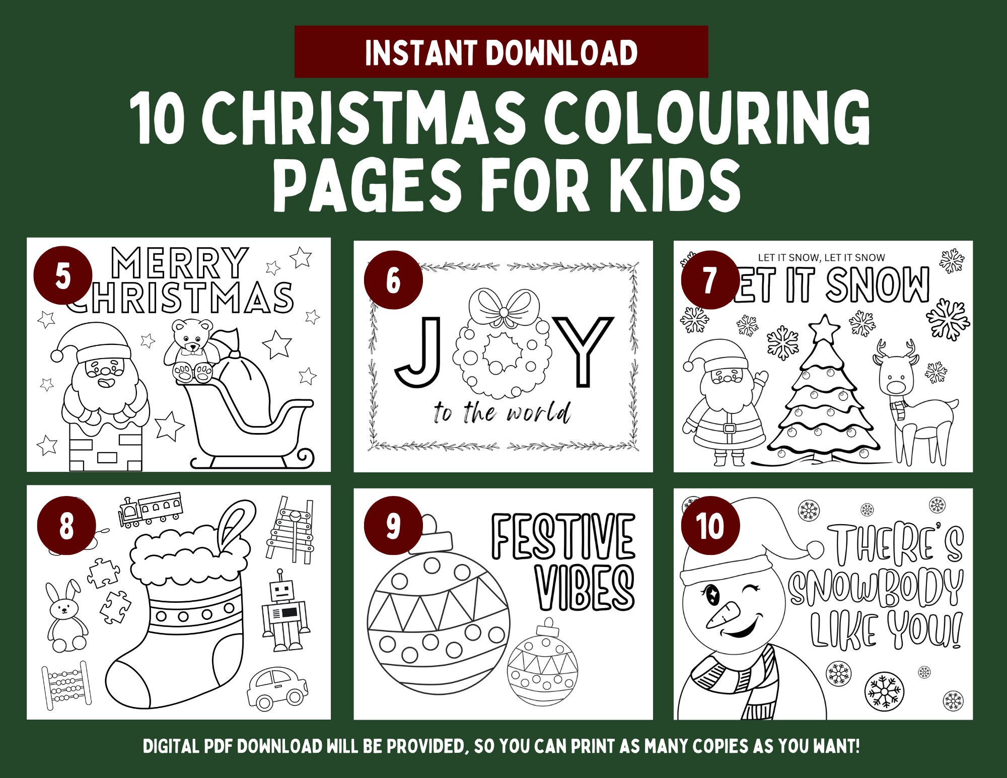 10 Christmas Colouring Pages for Kids Instant Download - Etsy