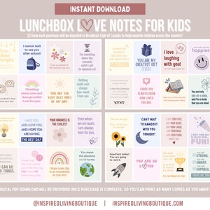 Notes d'amour de la boîte à lunch pour les enfants | Notes imprimables sur la boîte à lunch | 32 cartes de notes pour boîte à lunch | Notes positives pour les enfants et les préadolescents | Retour à l'école
