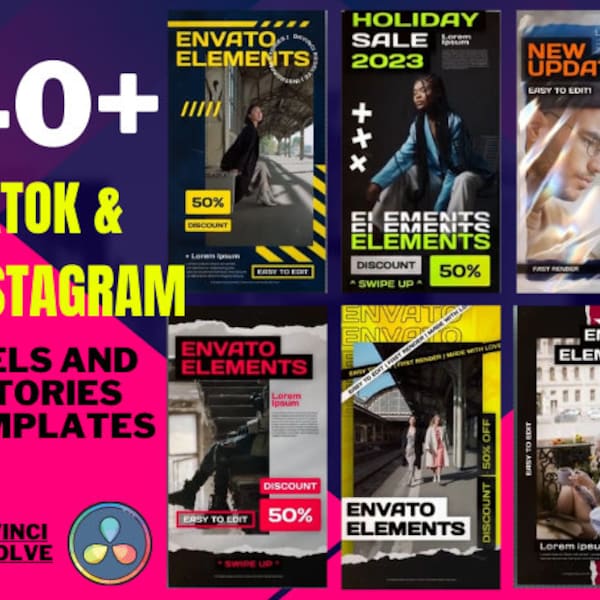 40+ TikTOk & Instagram Reels and stories Templates, DaVinci Resolve, Tiktok Desgins, Instgram Desgins, Stories Templates, Marketing Template