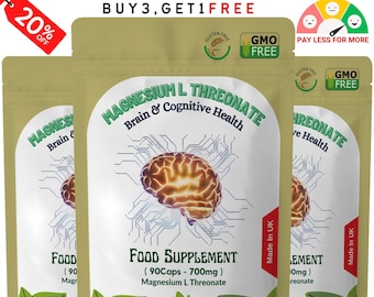 Magnesium L Threonate Capsules 700mg-Vegan, 100% Natural and Strong Extract, Vegan Capsules