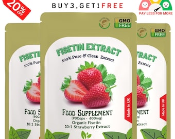 Cápsulas de extracto de fisetina de 6000 mg con extracto de fresa 10:1 (vegano, potente y eficaz)