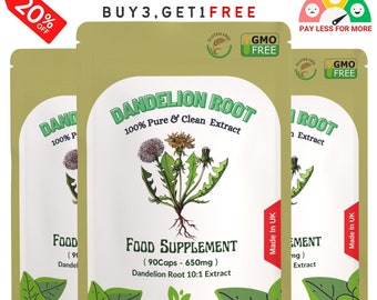 Dandelion Root Capsules 6500mg Strong Extract, 100% Natural and Strong Extract, Vegan Capsules