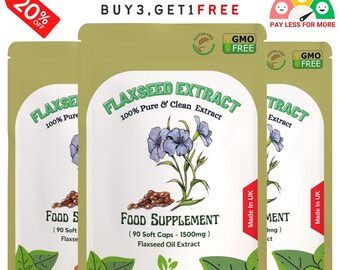 Flaxseed Oil 1500mg Vegan Capsules: Omega 3 6 9 Fatty Acids