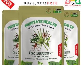 Prostate Health Complex Capsules 15000mg -Vegan Capsules-100% Natural and Strong Extract-Saw Pelmatto+Ginseng+Chamomile