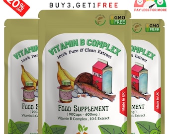 Witamina B Complex HIGH STRENGTH Kapsułki-B1 B2 B3 B5 B6 B12 +Biotyna Kwas foliowy