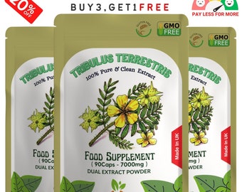 Tribulus Terrestris Capsules 14000mg(98%Saponins)-100 Natural and Strong Extract, Vegan Capsules