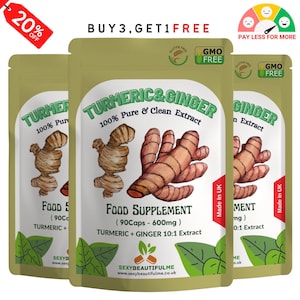 Turmeric+Ginger Mix Capsules 6000mg-Vegan Caps-100% Natural and Strong Extract, Vegan Capsules