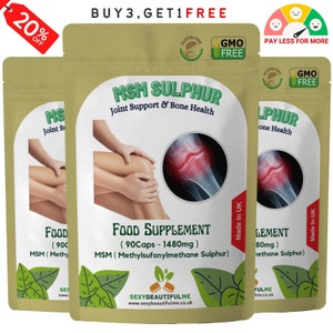 MSM Caspules 1480mg ( Methylsufonylmethane Sulphur )-100% Natural and Strong Extract, Vegan Capsules