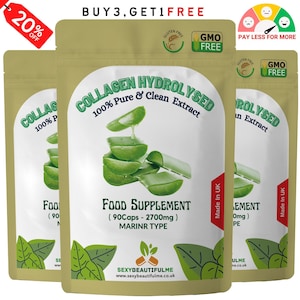 Collagen Capsules/Tablets 2700mg Hydrolysed Marine Type 1 Max Strength Skin Hair