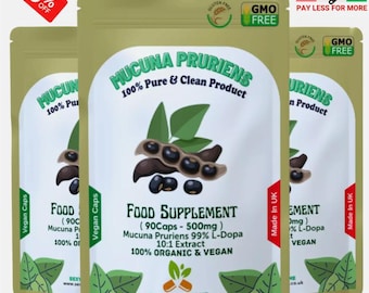 Gélules de Mucuna Pruriens à 500 mg - (99 % L-Dopa) - Suppléments naturels, forts, végétaliens - Pure source naturelle