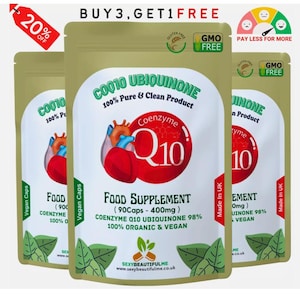 Co Enzyme Q10 400mg Capsules High Absorption 98% Ubiquinone - Pure & Natural CoQ10