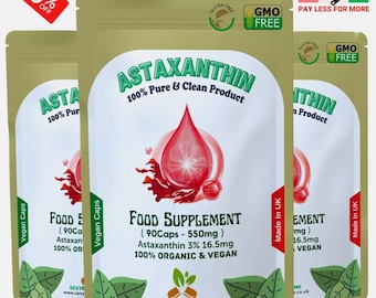 Astaxanthin 550mg Capsules-16.5mg Clean Astaxanthin Vegan Capsules 100% Natural Algae