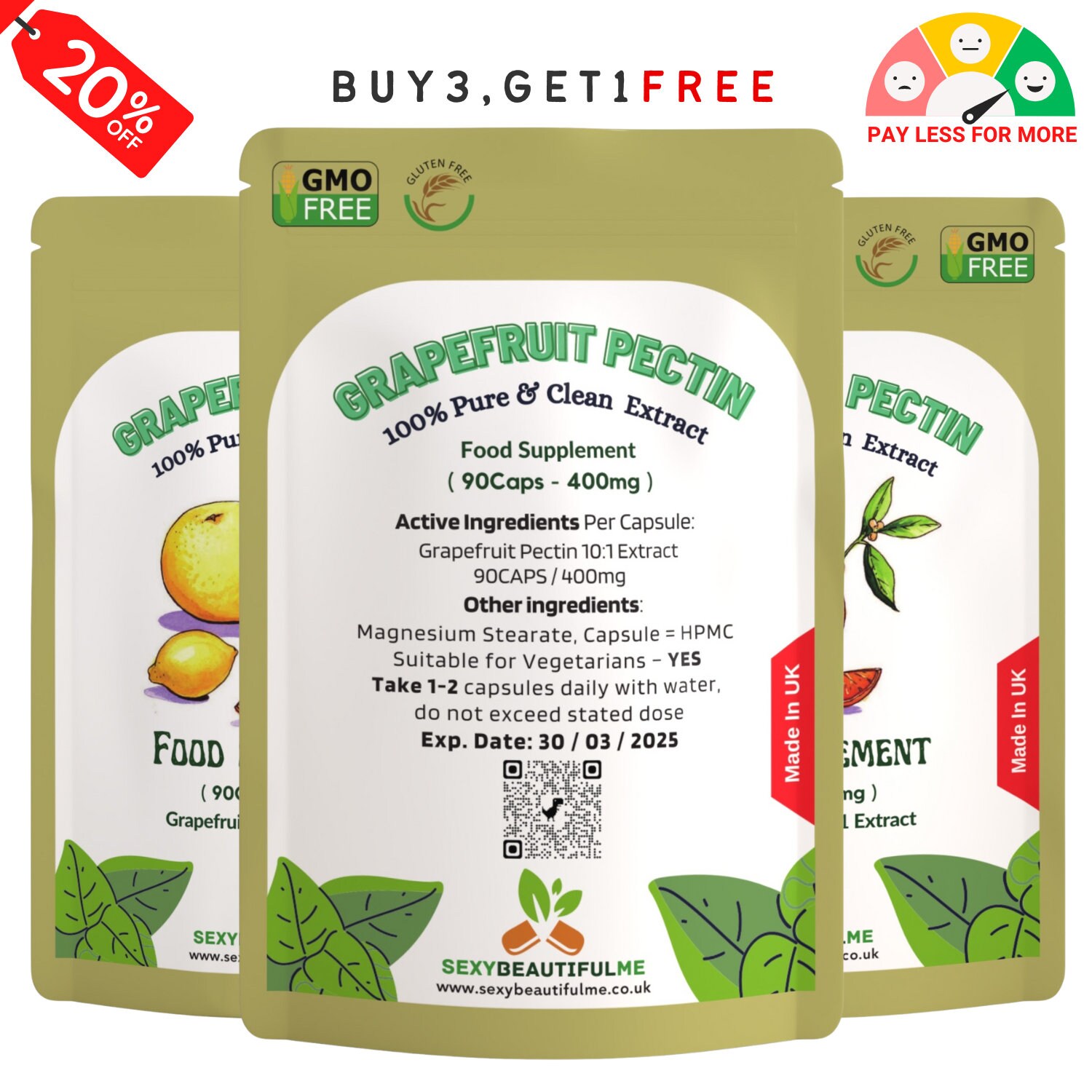 Grapefruit Pectin Fibre 4000mg 100 Natural and Strong Extract, Vegan