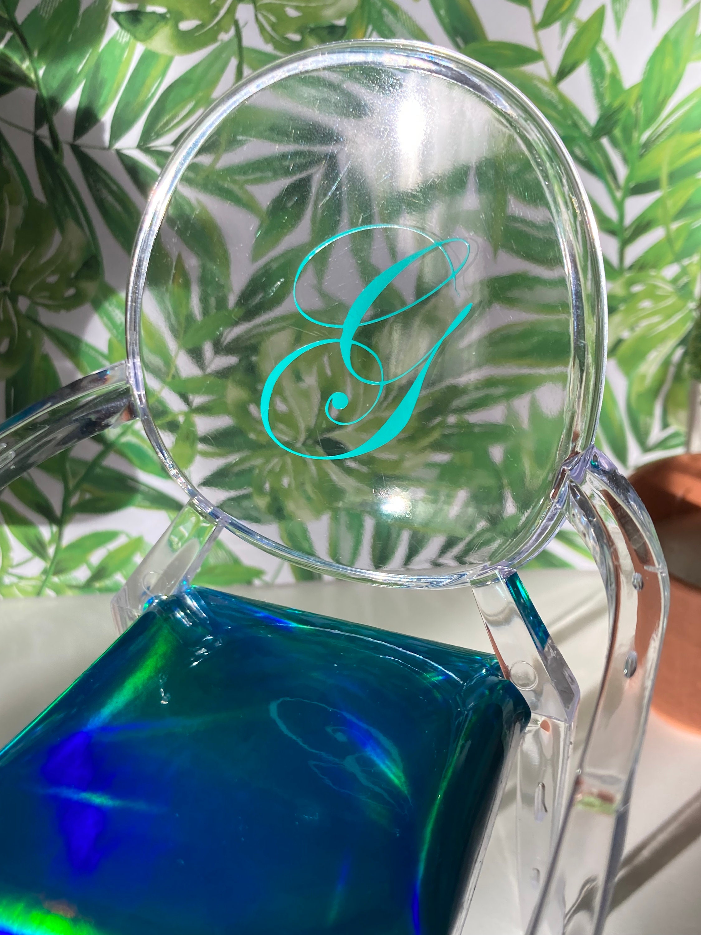 Chairs With Lettering Monogrammed 1:6 Scale Doll Chair With Blue-green Holographic Seat and ...