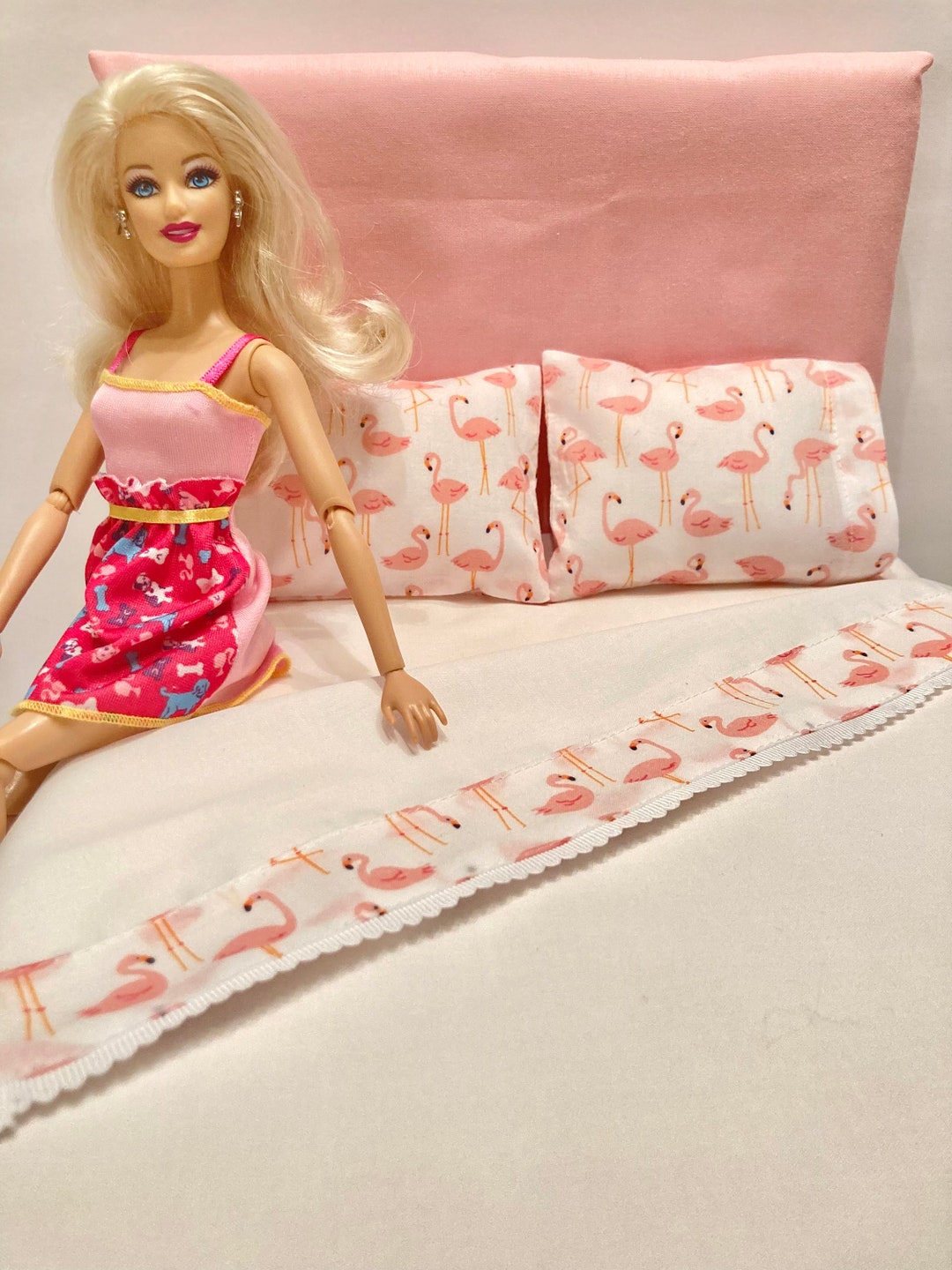 Flamingo Pillow Cases Top Sheet and Bed Pillows for Barbie Etsy