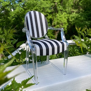 1:6 Scale Chair Upholstered in Black and White Striped Vinyl