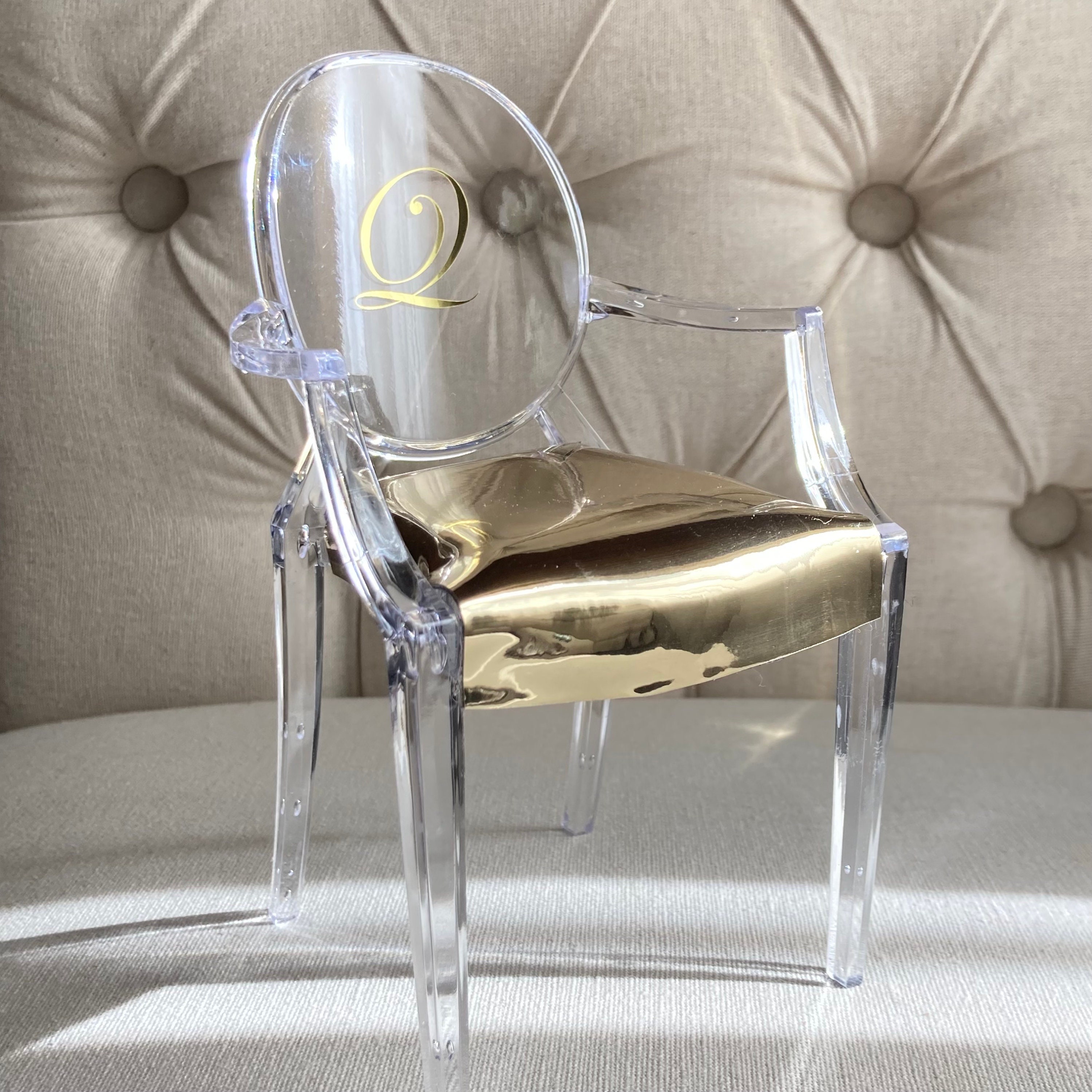 Chairs With Lettering Monogrammed 1:6 Scale Doll Chair With Gold Chrome Vinyl Seat and Shiny ...