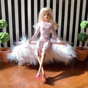 Light Pink Furry Bench in 1:6 Scale for 11” - 12” Fashion Dolls