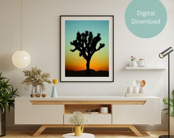 Colorful Joshua Tree Sunset, Printable Desert Wall Art, Minimalist Home Décor, Custom Poster Design, Modern Landscape, Digital Download