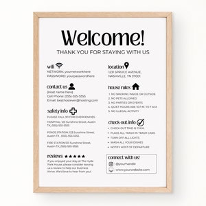 Airbnb Welcome Sign, Editable Airbnb Sign Template, Wifi Password Sign, Airbnb House Rules, Airbnb Canva Template, VRBO Vacation Rental Sign