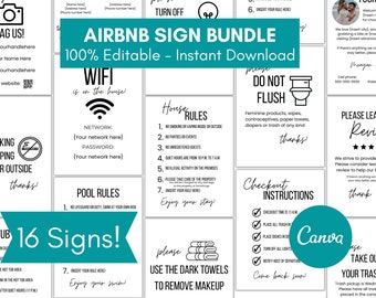 Airbnb Sign Bundle, Editable Airbnb Template Signs, Vacation Rental Host Bundle, Airbnb House Rules, Pool Sign, Wifi Sign, Checkout Sign