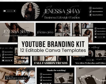 Youtube Branding Kit, Editable Youtube Thumbnails, Youtube Banners, Youtube Channel Kit, Youtube Canva Template Bundle, Intros & Outros