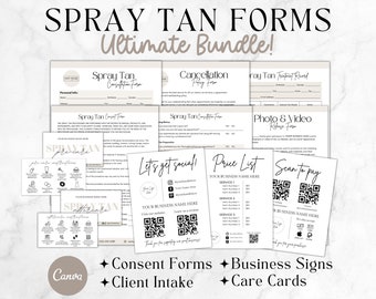 Editable Spray Tan Forms, Spray Tanning Business, Client Intake and Consent Form, Sunless Tanning Spa Consultation Form, Printable Canva pdf