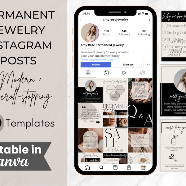 Permanent Jewelry Instagram Templates, Editable Permanent Jewelry Social Media Templates, Permanent Jewelry Business, Canva Templates