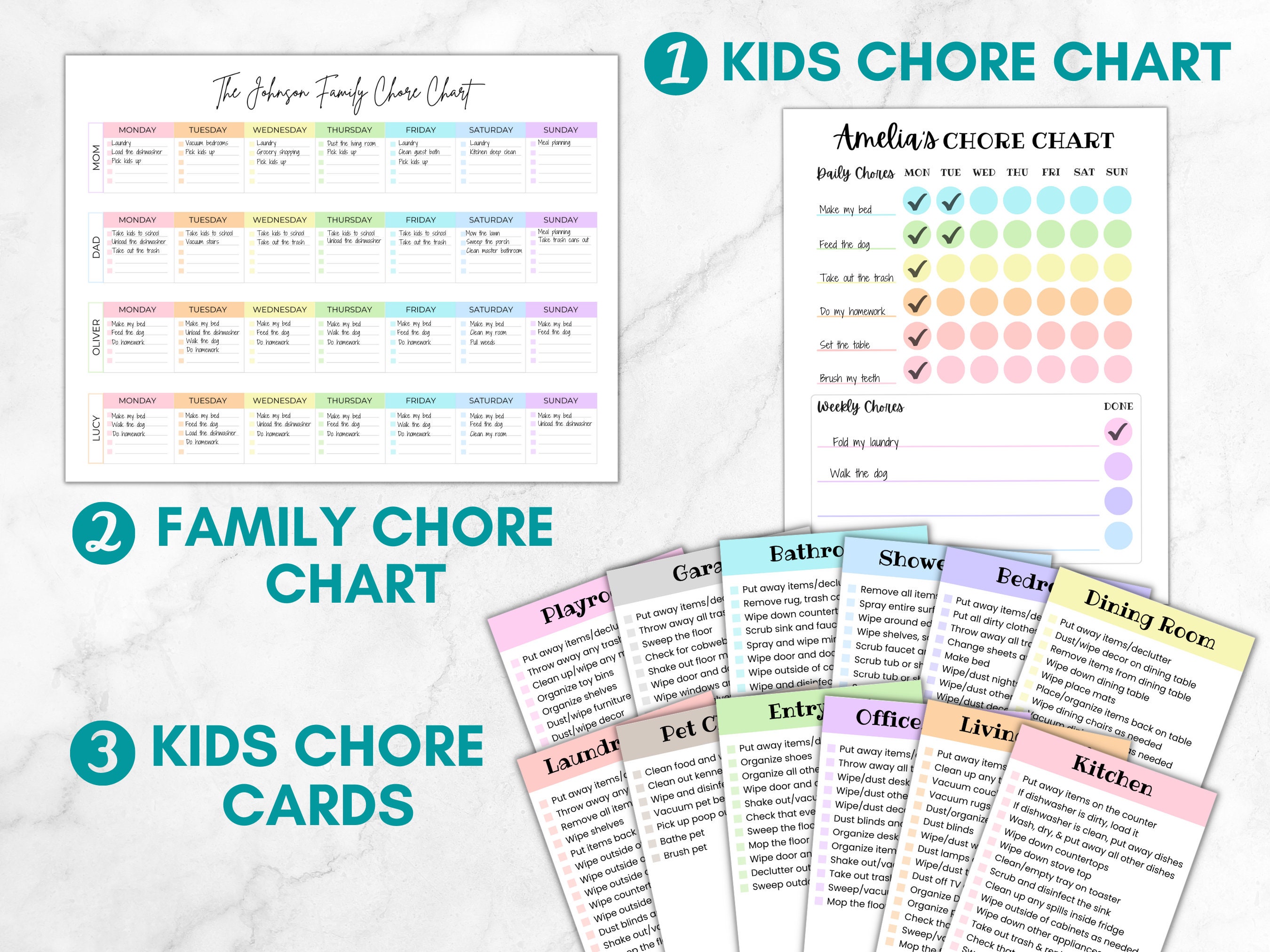 Family Chore Chart Bundle, Editable Household Cleaning Checklist, Kids ...
