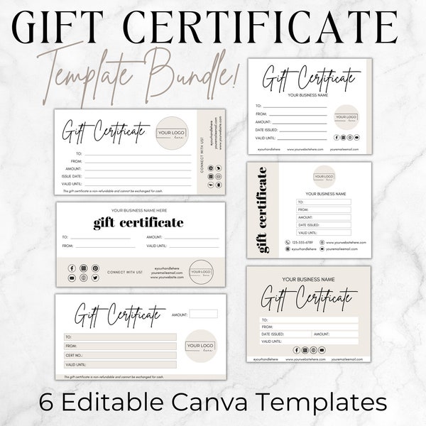 Gift Certificate Template Bundle, Printable Gift Voucher, Editable Gift Certificate, DIY Gift Card For Small Business, Esthetician Template