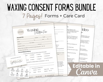 Waxing Consent Forms, Waxing Treatment Templates Bundle, Editable Waxing Consultation Forms, Esthetician Forms Bundle, Spa Client Intake