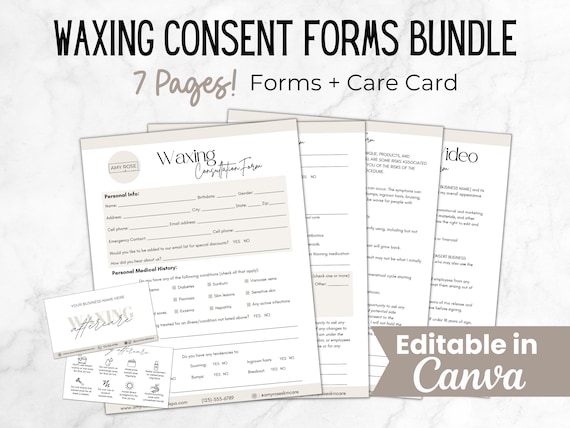 Waxing Consent Forms, Waxing Treatment Templates Bundle, Editable Waxing Consultation Forms, Esthetician Forms Bundle, Spa Client Intake