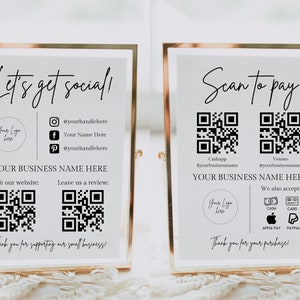 Business Sign Templates Bundle, Social Media Sign Printable, Custom QR Code Sign, Instagram Facebook Follow Us Sign, Leave us a Review Sign