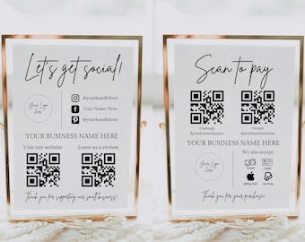 Paquete de plantillas de signos comerciales, signo de redes sociales imprimible, signo de código QR personalizado, signo de Síguenos en Facebook de Instagram, déjenos un signo de revisión