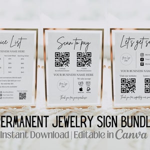 Permanent Jewelry Sign Bundle, Permanent Jewelry Editable Template, Permanent Jewelry Supplies, QR Code Sign, Permanent Jewelry Social Media